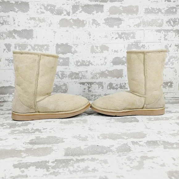 Lam Cream Suede Round Toe Fur Winter Boots V744 - Picture 7 of 12